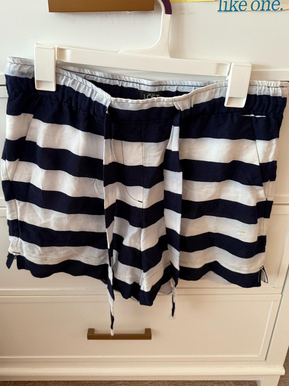 Ann taylor Loft Tie Waist Shorts Navy Stripe